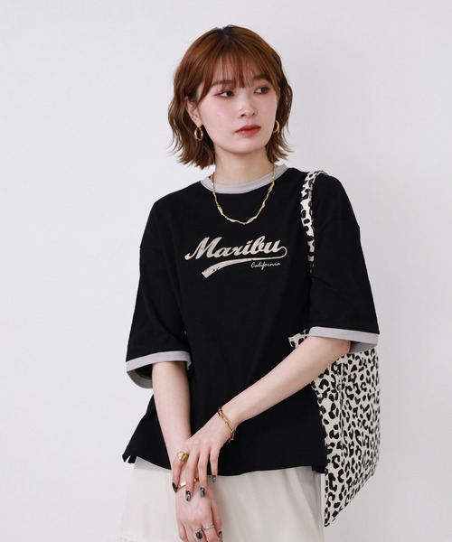 Arinomama(アリノママ)の「Arinomama 170g スラブ天竺 RELAX ロゴ プリント リンガー Tシャツ 半袖(Tシャツ/カットソー・レディース・ブラック/アイボリー/ネイビー・FREE)」の15枚目の写真