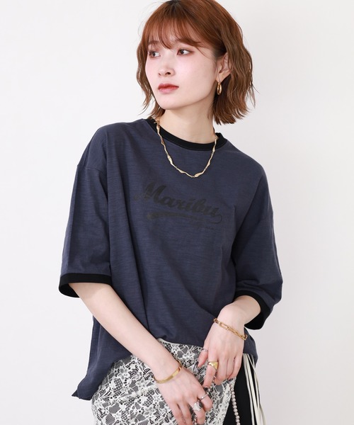 Arinomama(アリノママ)の「Arinomama 170g スラブ天竺 RELAX ロゴ プリント リンガー Tシャツ 半袖(Tシャツ/カットソー・レディース・ブラック/アイボリー/ネイビー・FREE)」の19枚目の写真