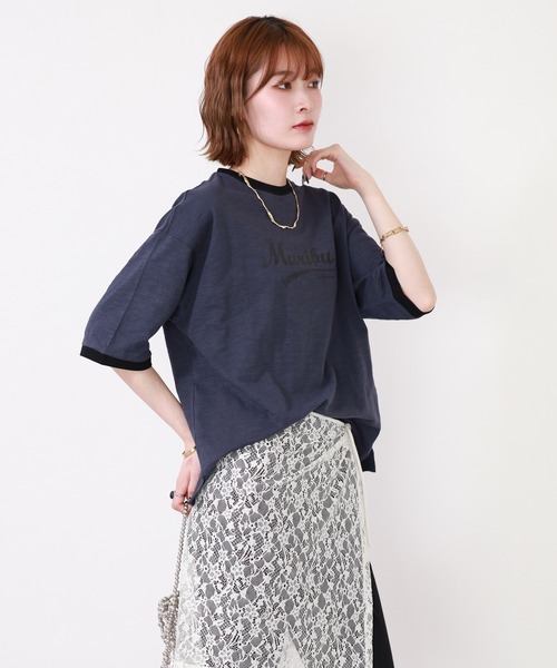 Arinomama(アリノママ)の「Arinomama 170g スラブ天竺 RELAX ロゴ プリント リンガー Tシャツ 半袖(Tシャツ/カットソー・レディース・ブラック/アイボリー/ネイビー・FREE)」の20枚目の写真