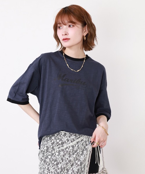 Arinomama(アリノママ)の「Arinomama 170g スラブ天竺 RELAX ロゴ プリント リンガー Tシャツ 半袖(Tシャツ/カットソー・レディース・ブラック/アイボリー/ネイビー・FREE)」の22枚目の写真
