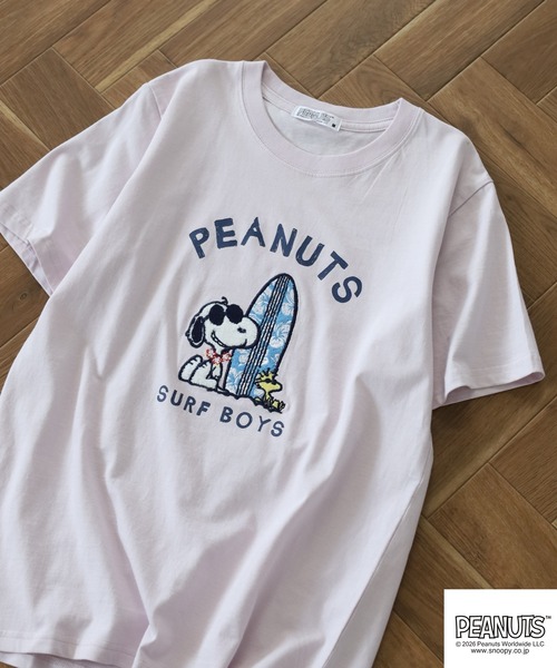 PEANUTS（ピーナッツ）の「PEANUTS JOE COOL柄サガラ刺繍天竺半袖Tシャツ（Tシャツ/カットソー・メンズ・ネイビー/オフホワイト/ライトパープル・L/M/LL）」の3枚目の写真