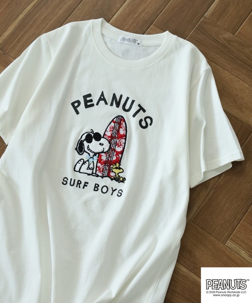 PEANUTS（ピーナッツ）の「PEANUTS JOE COOL柄サガラ刺繍天竺半袖Tシャツ（Tシャツ/カットソー・メンズ・ネイビー/オフホワイト/ライトパープル・L/M/LL）」の2枚目の写真