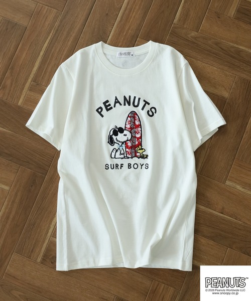 PEANUTS（ピーナッツ）の「PEANUTS JOE COOL柄サガラ刺繍天竺半袖Tシャツ（Tシャツ/カットソー・メンズ・ネイビー/オフホワイト/ライトパープル・L/M/LL）」の4枚目の写真