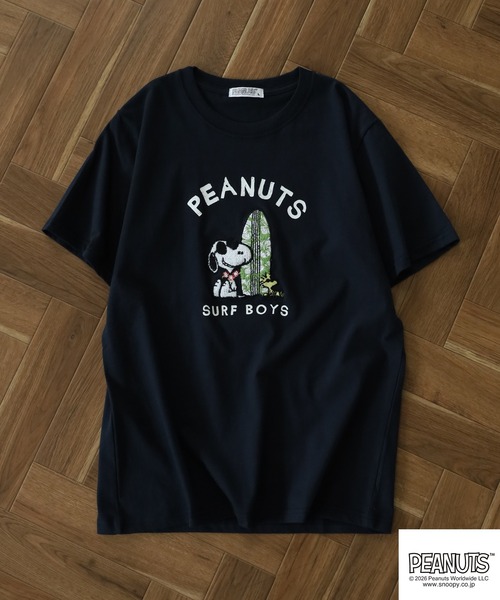 PEANUTS（ピーナッツ）の「PEANUTS JOE COOL柄サガラ刺繍天竺半袖Tシャツ（Tシャツ/カットソー・メンズ・ネイビー/オフホワイト/ライトパープル・L/M/LL）」の6枚目の写真