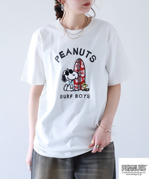 PEANUTS（ピーナッツ）の「PEANUTS JOE COOL柄サガラ刺繍天竺半袖Tシャツ（Tシャツ/カットソー・メンズ・ネイビー/オフホワイト/ライトパープル・L/M/LL）」の16枚目の写真