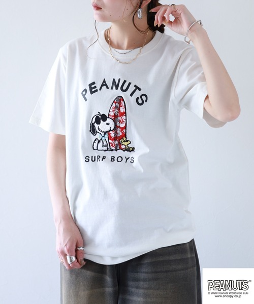 PEANUTS（ピーナッツ）の「PEANUTS JOE COOL柄サガラ刺繍天竺半袖Tシャツ（Tシャツ/カットソー・メンズ・ネイビー/オフホワイト/ライトパープル・L/M/LL）」の18枚目の写真