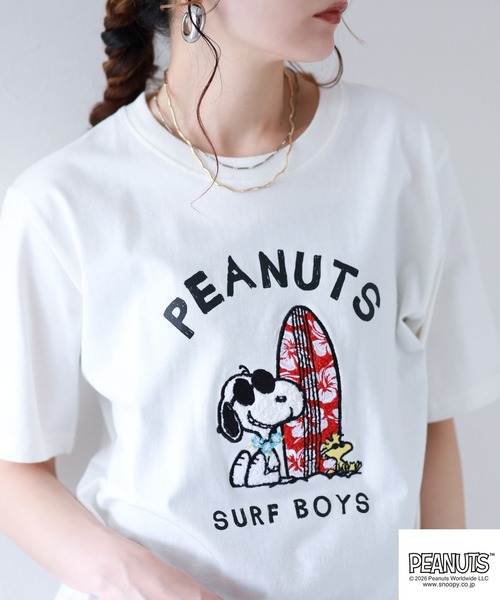 PEANUTS（ピーナッツ）の「PEANUTS JOE COOL柄サガラ刺繍天竺半袖Tシャツ（Tシャツ/カットソー・メンズ・ネイビー/オフホワイト/ライトパープル・L/M/LL）」の19枚目の写真