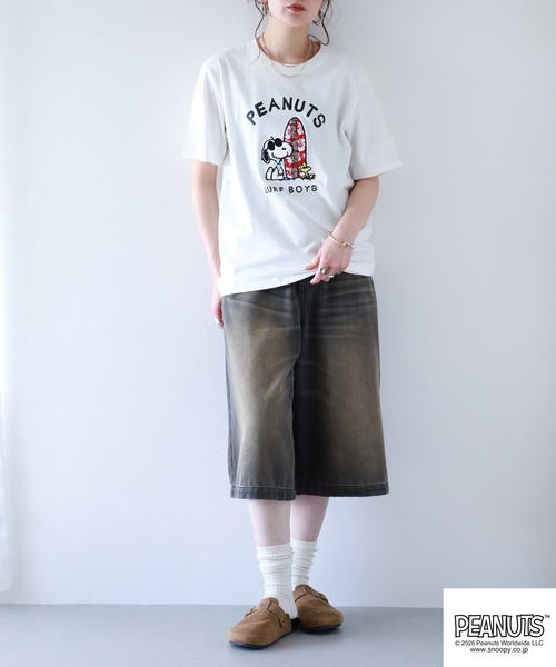 PEANUTS（ピーナッツ）の「PEANUTS JOE COOL柄サガラ刺繍天竺半袖Tシャツ（Tシャツ/カットソー・メンズ・ネイビー/オフホワイト/ライトパープル・L/M/LL）」の20枚目の写真
