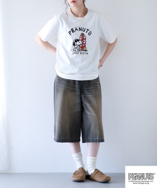 PEANUTS（ピーナッツ）の「PEANUTS JOE COOL柄サガラ刺繍天竺半袖Tシャツ（Tシャツ/カットソー・メンズ・ネイビー/オフホワイト/ライトパープル・L/M/LL）」の21枚目の写真