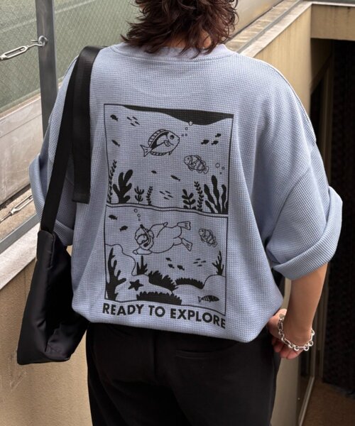 CIAOPANIC TYPY（チャオパニックティピー）の「【ユニセックス】OJISAN刺繍バックプリントワッフルTEE（Tシャツ/カットソー・レディース・チャコールグレー/ライトグレー/オフホワイト/サックスブルー・LARGE/MEDIUM）」の4枚目の写真