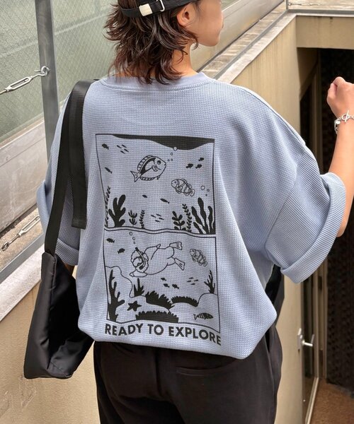 CIAOPANIC TYPY（チャオパニックティピー）の「【ユニセックス】OJISAN刺繍バックプリントワッフルTEE（Tシャツ/カットソー・レディース・チャコールグレー/ライトグレー/オフホワイト/サックスブルー・LARGE/MEDIUM）」の22枚目の写真