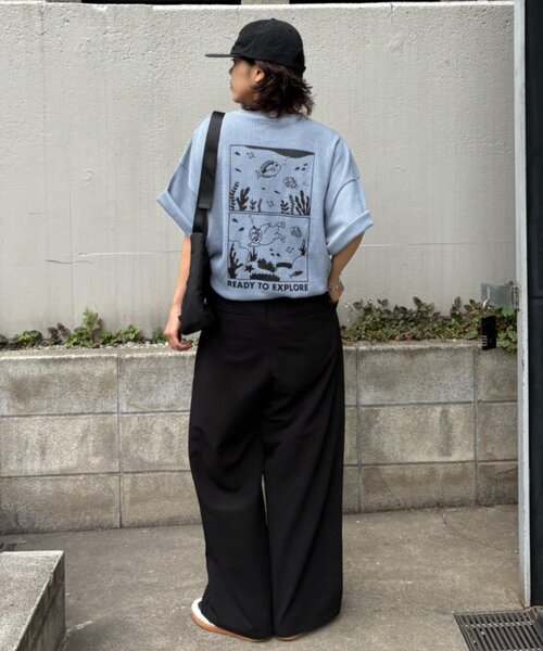 CIAOPANIC TYPY（チャオパニックティピー）の「【ユニセックス】OJISAN刺繍バックプリントワッフルTEE（Tシャツ/カットソー・レディース・チャコールグレー/ライトグレー/オフホワイト/サックスブルー・LARGE/MEDIUM）」の17枚目の写真