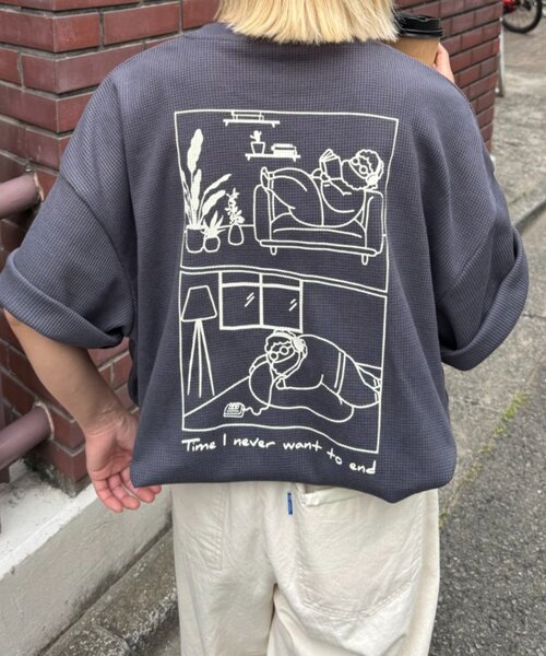 CIAOPANIC TYPY（チャオパニックティピー）の「【ユニセックス】OJISAN刺繍バックプリントワッフルTEE（Tシャツ/カットソー・レディース・チャコールグレー/ライトグレー/オフホワイト/サックスブルー・LARGE/MEDIUM）」の16枚目の写真