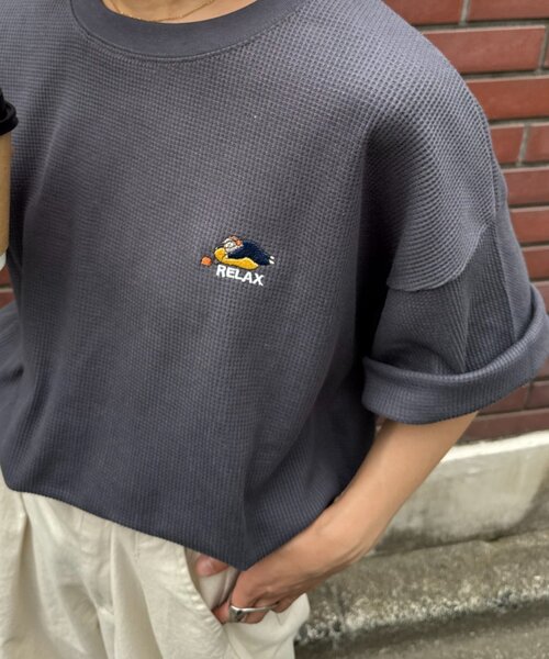 CIAOPANIC TYPY（チャオパニックティピー）の「【ユニセックス】OJISAN刺繍バックプリントワッフルTEE（Tシャツ/カットソー・レディース・チャコールグレー/ライトグレー/オフホワイト/サックスブルー・LARGE/MEDIUM）」の14枚目の写真