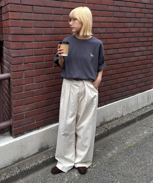CIAOPANIC TYPY（チャオパニックティピー）の「【ユニセックス】OJISAN刺繍バックプリントワッフルTEE（Tシャツ/カットソー・レディース・チャコールグレー/ライトグレー/オフホワイト/サックスブルー・LARGE/MEDIUM）」の13枚目の写真