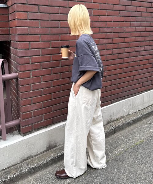 CIAOPANIC TYPY（チャオパニックティピー）の「【ユニセックス】OJISAN刺繍バックプリントワッフルTEE（Tシャツ/カットソー・レディース・チャコールグレー/ライトグレー/オフホワイト/サックスブルー・LARGE/MEDIUM）」の11枚目の写真