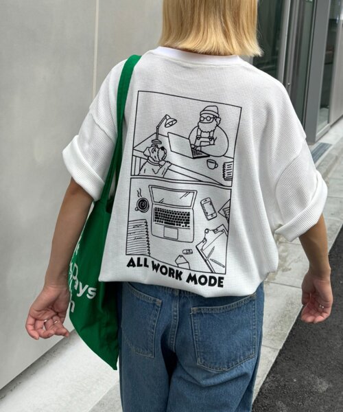 CIAOPANIC TYPY（チャオパニックティピー）の「【ユニセックス】OJISAN刺繍バックプリントワッフルTEE（Tシャツ/カットソー・レディース・チャコールグレー/ライトグレー/オフホワイト/サックスブルー・LARGE/MEDIUM）」の10枚目の写真