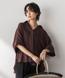 麻調シアーBACKタックスキッパーブラウス