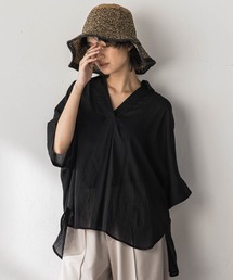 麻調シアーBACKタックスキッパーブラウス
