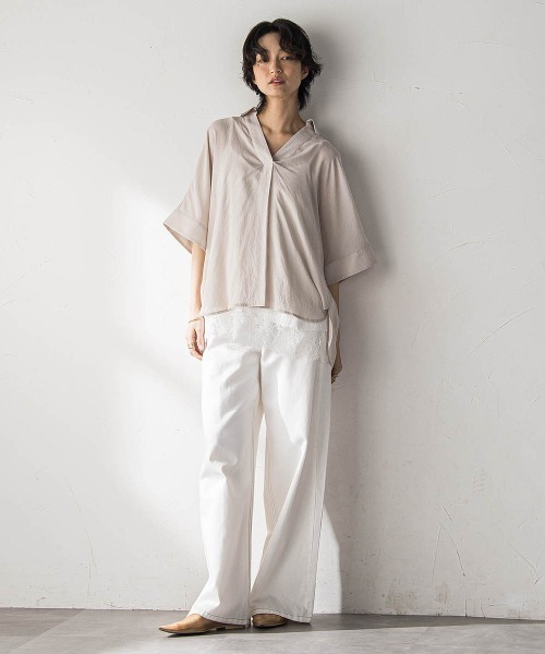 MAYSON GREY(メイソングレイ)の「麻調シアーBACKタックスキッパーブラウス(シャツ/ブラウス・レディース・ブラウン/ブラック/ベージュ・M)」の12枚目の写真