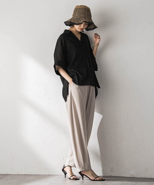 MAYSON GREY(メイソングレイ)の「麻調シアーBACKタックスキッパーブラウス(シャツ/ブラウス・レディース・ブラウン/ブラック/ベージュ・M)」の19枚目の写真