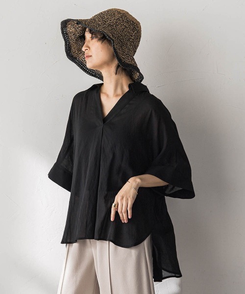 MAYSON GREY(メイソングレイ)の「麻調シアーBACKタックスキッパーブラウス(シャツ/ブラウス・レディース・ブラウン/ブラック/ベージュ・M)」の16枚目の写真