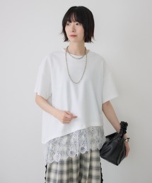 裾レースアシメ切替Tシャツ