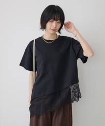 裾レースアシメ切替Tシャツ