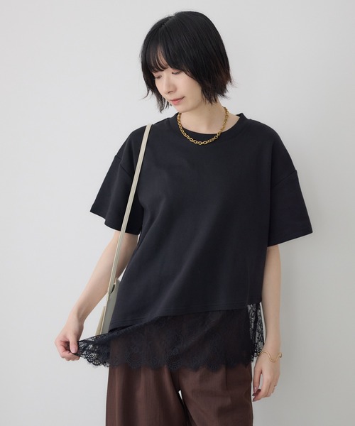 Paradise Picnic(パラダイスピクニック)の「裾レースアシメ切替Tシャツ(Tシャツ/カットソー・レディース・ブラック/ホワイト・FREE)」の3枚目の写真