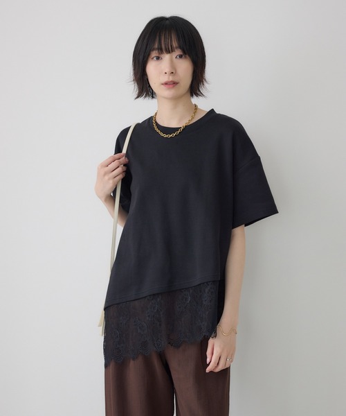 Paradise Picnic(パラダイスピクニック)の「裾レースアシメ切替Tシャツ(Tシャツ/カットソー・レディース・ブラック/ホワイト・FREE)」の4枚目の写真