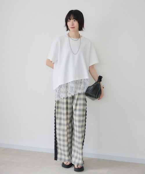 Paradise Picnic(パラダイスピクニック)の「裾レースアシメ切替Tシャツ(Tシャツ/カットソー・レディース・ブラック/ホワイト・FREE)」の6枚目の写真