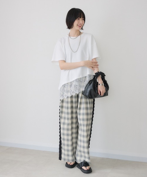 Paradise Picnic(パラダイスピクニック)の「裾レースアシメ切替Tシャツ(Tシャツ/カットソー・レディース・ブラック/ホワイト・FREE)」の7枚目の写真