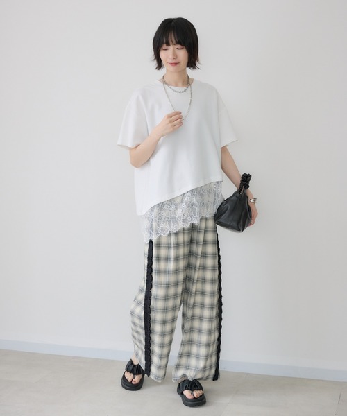 Paradise Picnic(パラダイスピクニック)の「裾レースアシメ切替Tシャツ(Tシャツ/カットソー・レディース・ブラック/ホワイト・FREE)」の9枚目の写真