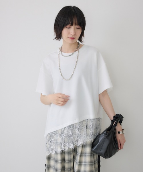 Paradise Picnic(パラダイスピクニック)の「裾レースアシメ切替Tシャツ(Tシャツ/カットソー・レディース・ブラック/ホワイト・FREE)」の10枚目の写真