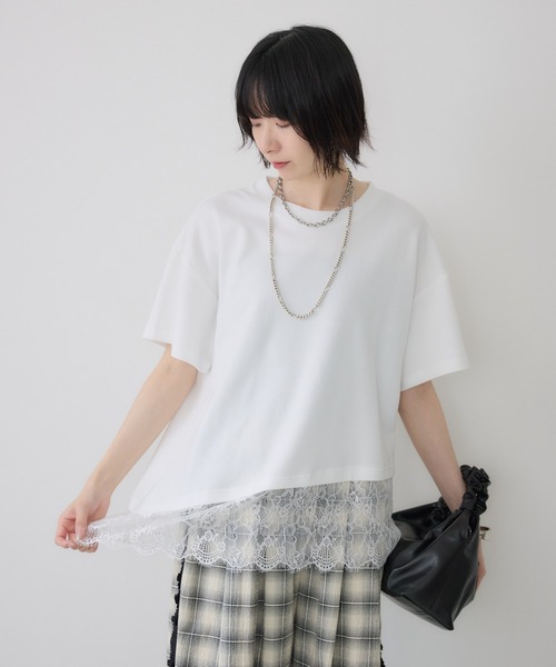 Paradise Picnic(パラダイスピクニック)の「裾レースアシメ切替Tシャツ(Tシャツ/カットソー・レディース・ブラック/ホワイト・FREE)」の11枚目の写真