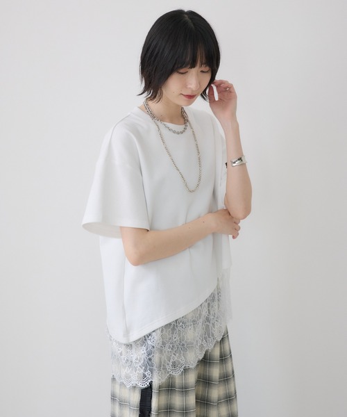 Paradise Picnic(パラダイスピクニック)の「裾レースアシメ切替Tシャツ(Tシャツ/カットソー・レディース・ブラック/ホワイト・FREE)」の14枚目の写真