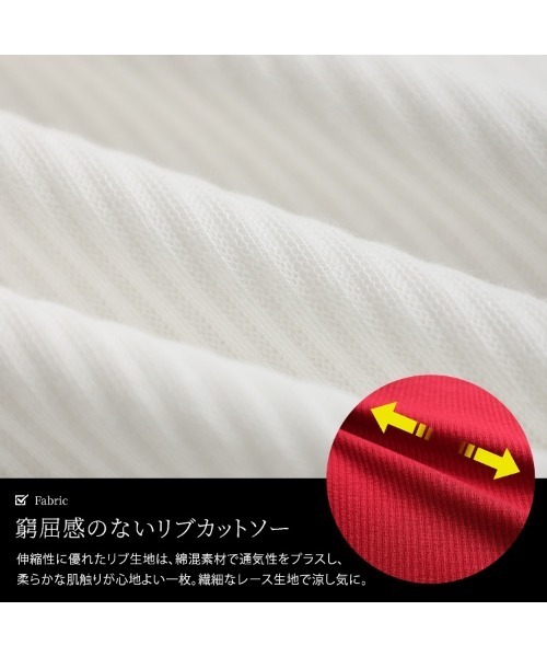 GOLDJAPAN(ゴールドジャパン)の「レース袖切り替えVネックリブトップス【大きいサイズ対応】(Tシャツ/カットソー・レディース・レッド/ホワイト/ブラック・4L/3L/LL/5L)」の7枚目の写真