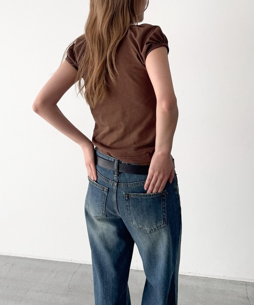 CANAL JEAN(キャナルジーン)の「HARING 胸シャーリングTシャツ(Tシャツ/カットソー・レディース・ブラウン/チャコールグレー/ホワイト・ONE SIZE)」の9枚目の写真