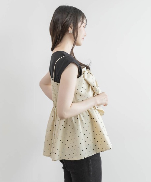 RANDA(ランダ)の「リボンデザインペプラムトップス×カットソーセット(Tシャツ/カットソー・レディース・ホワイト系その他/ブラック/グリーン・0/1)」の8枚目の写真