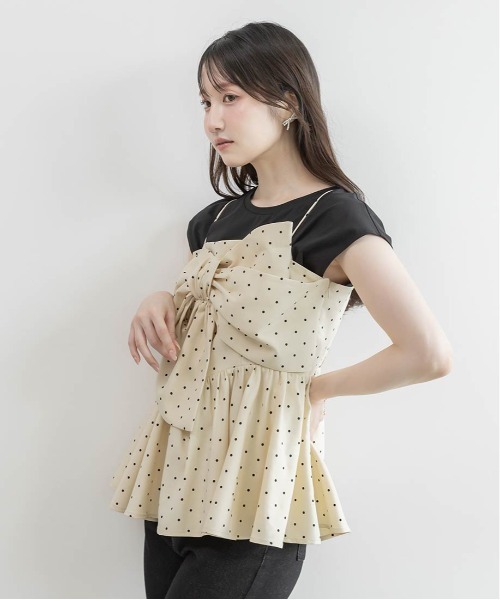 RANDA(ランダ)の「リボンデザインペプラムトップス×カットソーセット(Tシャツ/カットソー・レディース・ホワイト系その他/ブラック/グリーン・0/1)」の9枚目の写真