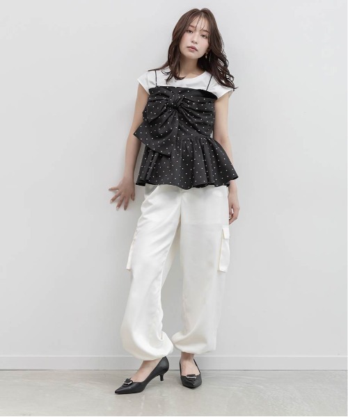 RANDA(ランダ)の「リボンデザインペプラムトップス×カットソーセット(Tシャツ/カットソー・レディース・ホワイト系その他/ブラック/グリーン・0/1)」の10枚目の写真