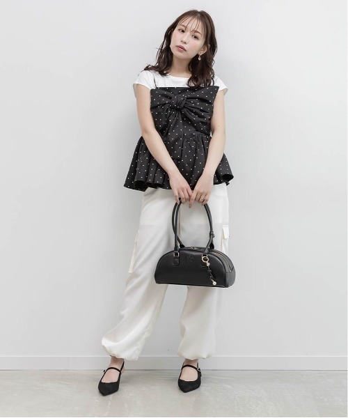 RANDA(ランダ)の「リボンデザインペプラムトップス×カットソーセット(Tシャツ/カットソー・レディース・ホワイト系その他/ブラック/グリーン・0/1)」の11枚目の写真