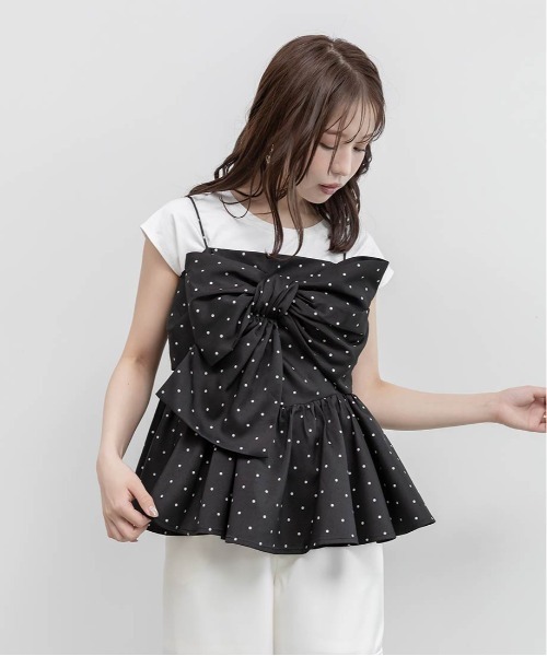 RANDA(ランダ)の「リボンデザインペプラムトップス×カットソーセット(Tシャツ/カットソー・レディース・ホワイト系その他/ブラック/グリーン・0/1)」の12枚目の写真