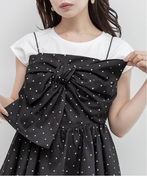 RANDA(ランダ)の「リボンデザインペプラムトップス×カットソーセット(Tシャツ/カットソー・レディース・ホワイト系その他/ブラック/グリーン・0/1)」の13枚目の写真