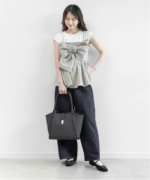 RANDA(ランダ)の「リボンデザインペプラムトップス×カットソーセット(Tシャツ/カットソー・レディース・ホワイト系その他/ブラック/グリーン・0/1)」の18枚目の写真