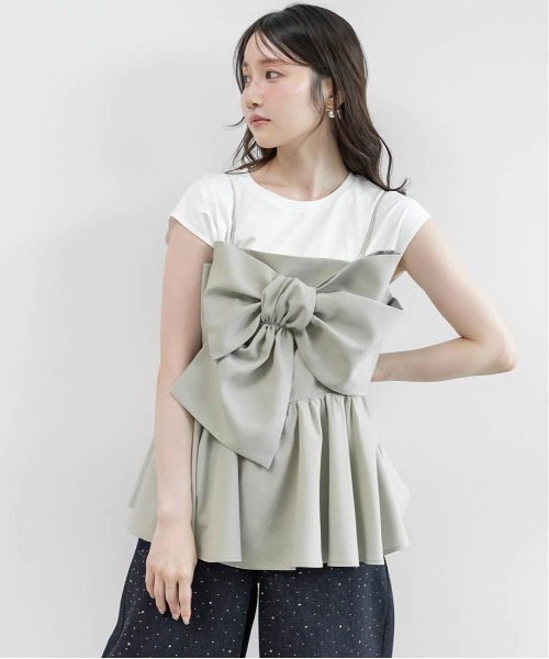 RANDA(ランダ)の「リボンデザインペプラムトップス×カットソーセット(Tシャツ/カットソー・レディース・ホワイト系その他/ブラック/グリーン・0/1)」の19枚目の写真