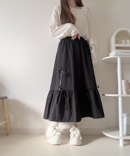 Nana（ナナ）の「リボンティアードロングスカート（スカート・レディース・ブラック/ホワイト・FREE）」の7枚目の写真