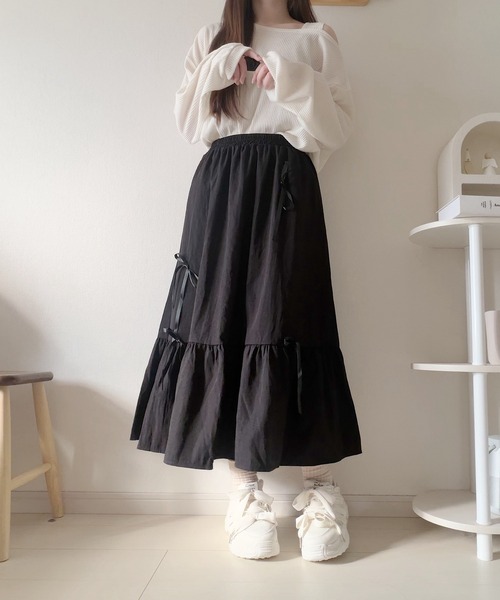 Nana（ナナ）の「リボンティアードロングスカート（スカート・レディース・ブラック/ホワイト・FREE）」の9枚目の写真