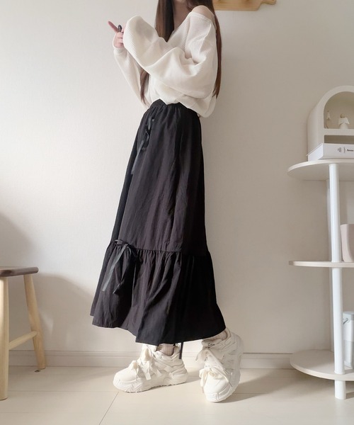 Nana（ナナ）の「リボンティアードロングスカート（スカート・レディース・ブラック/ホワイト・FREE）」の10枚目の写真