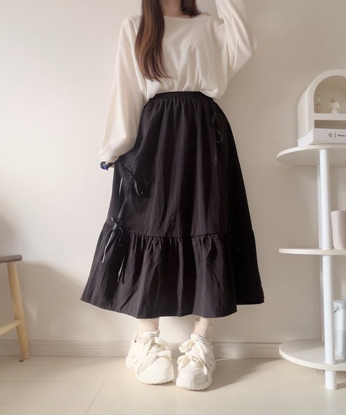 Nana（ナナ）の「リボンティアードロングスカート（スカート・レディース・ブラック/ホワイト・FREE）」の12枚目の写真